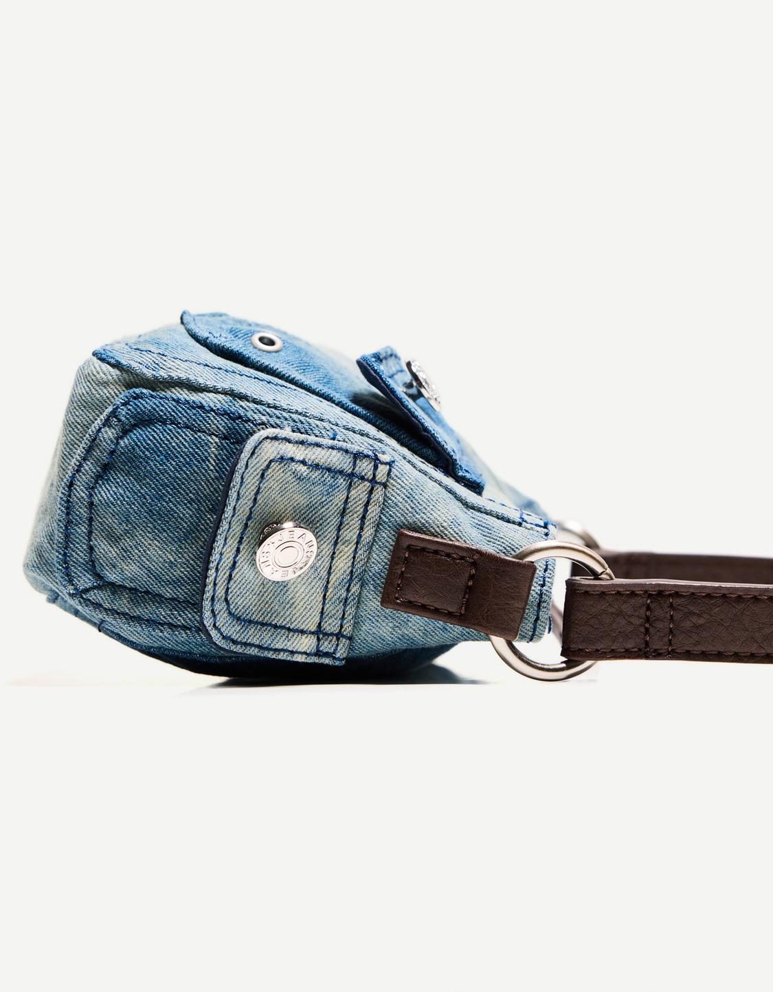 Printed denim crossbody bag