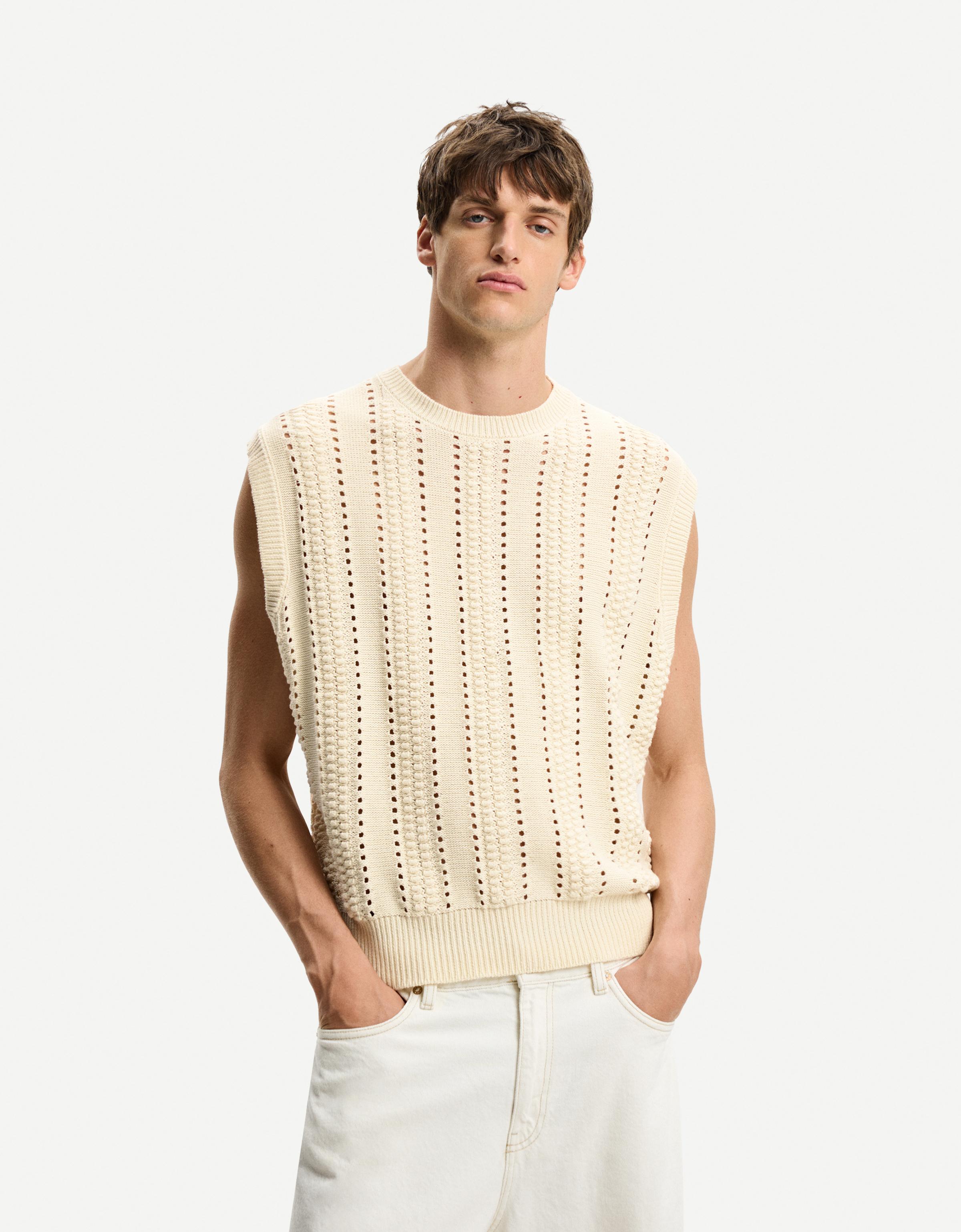Bershka Weste Mit Strukturmuster Und Lochmuster Herren M Grbrochenes Weiss