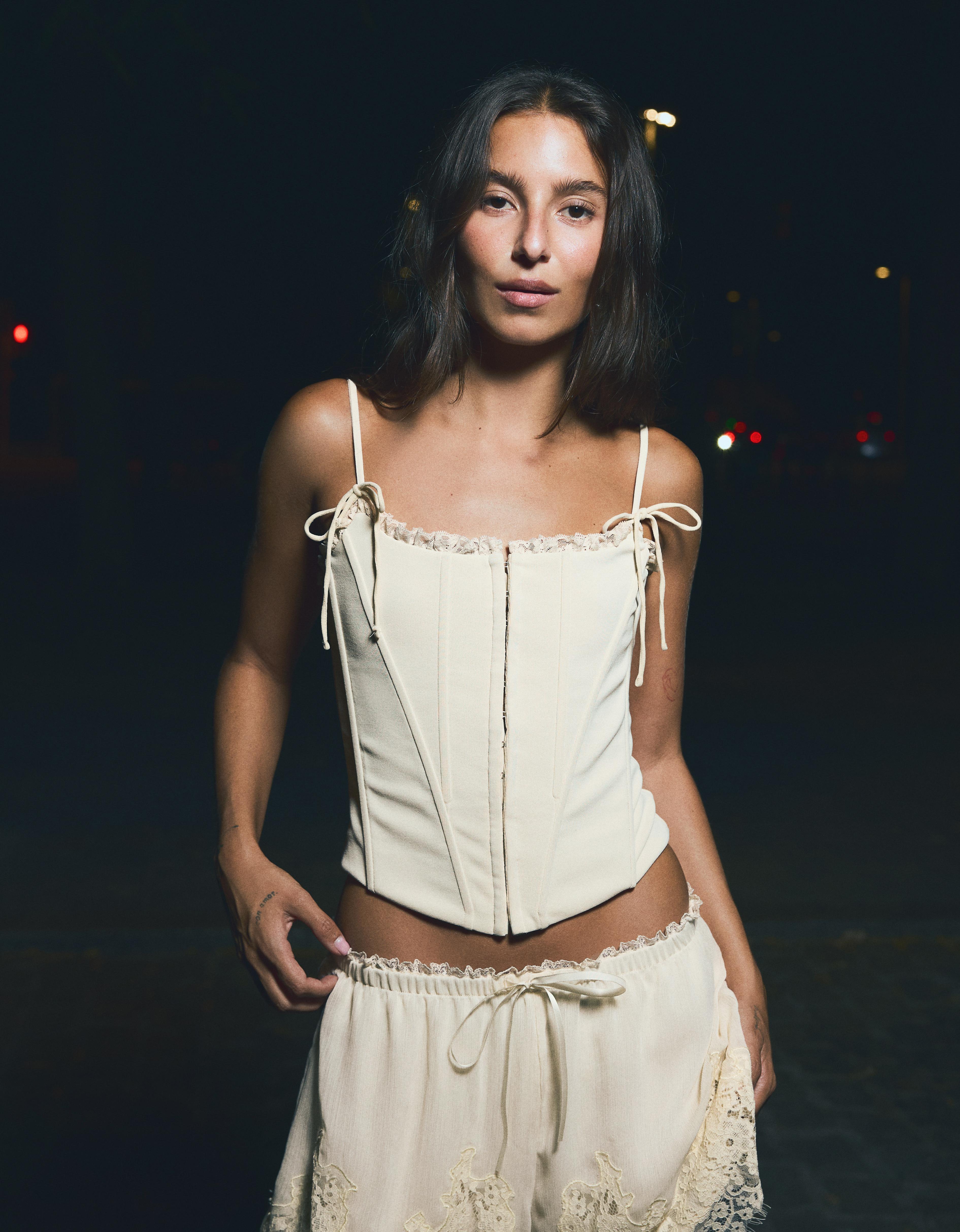 Corset top with straps — Beige