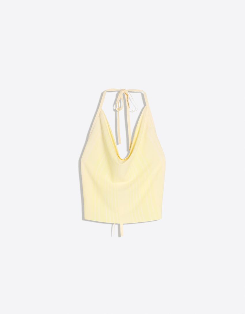 Drapowany top typu halter-Żółty