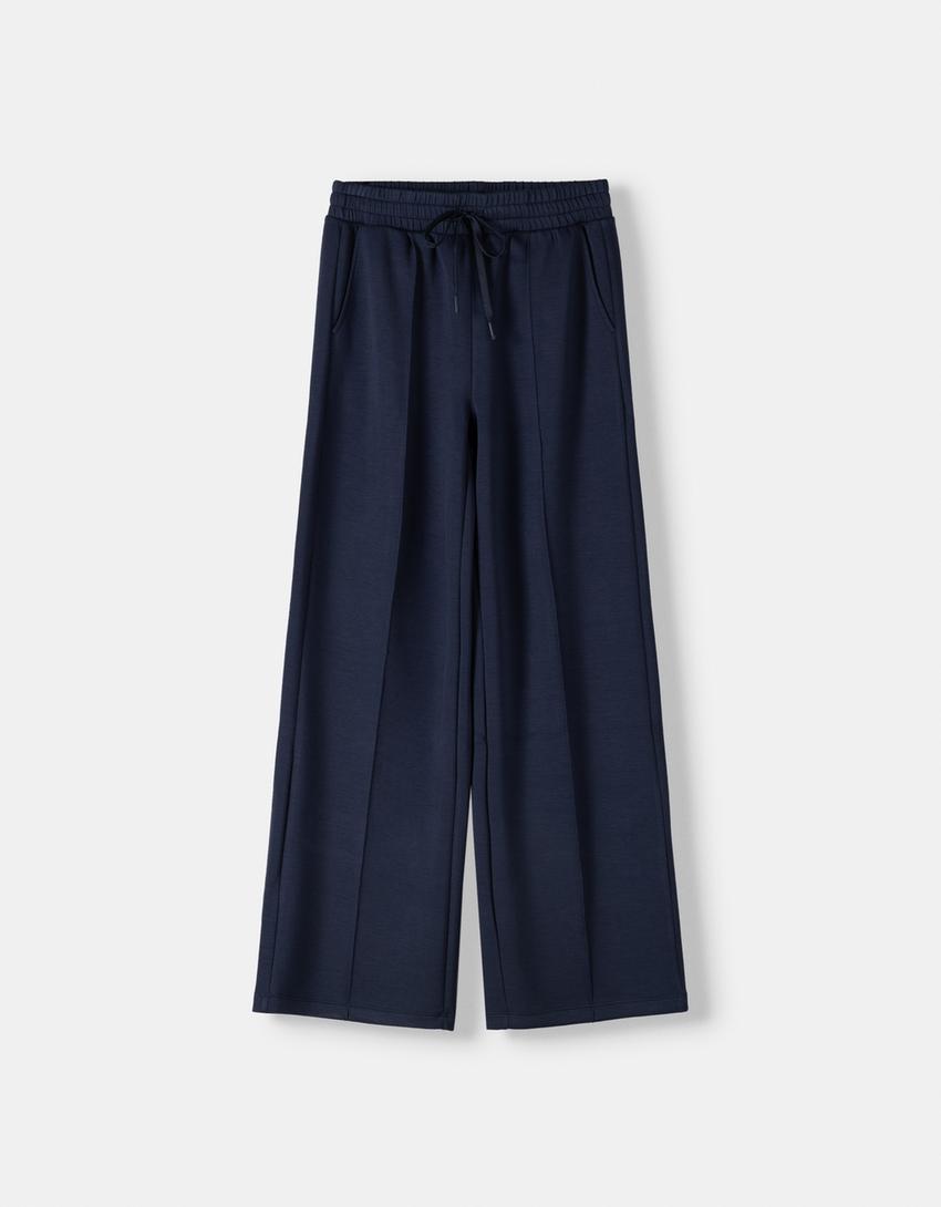 Soft touch wide-leg trousers-Navy