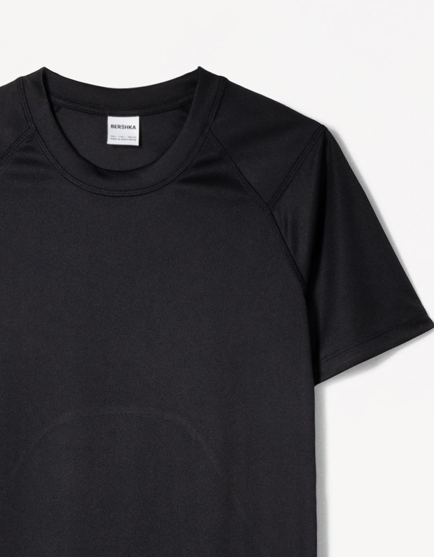 Dikiş detaylı ve kısa kollu slim fit t-shirt-Siyah-2