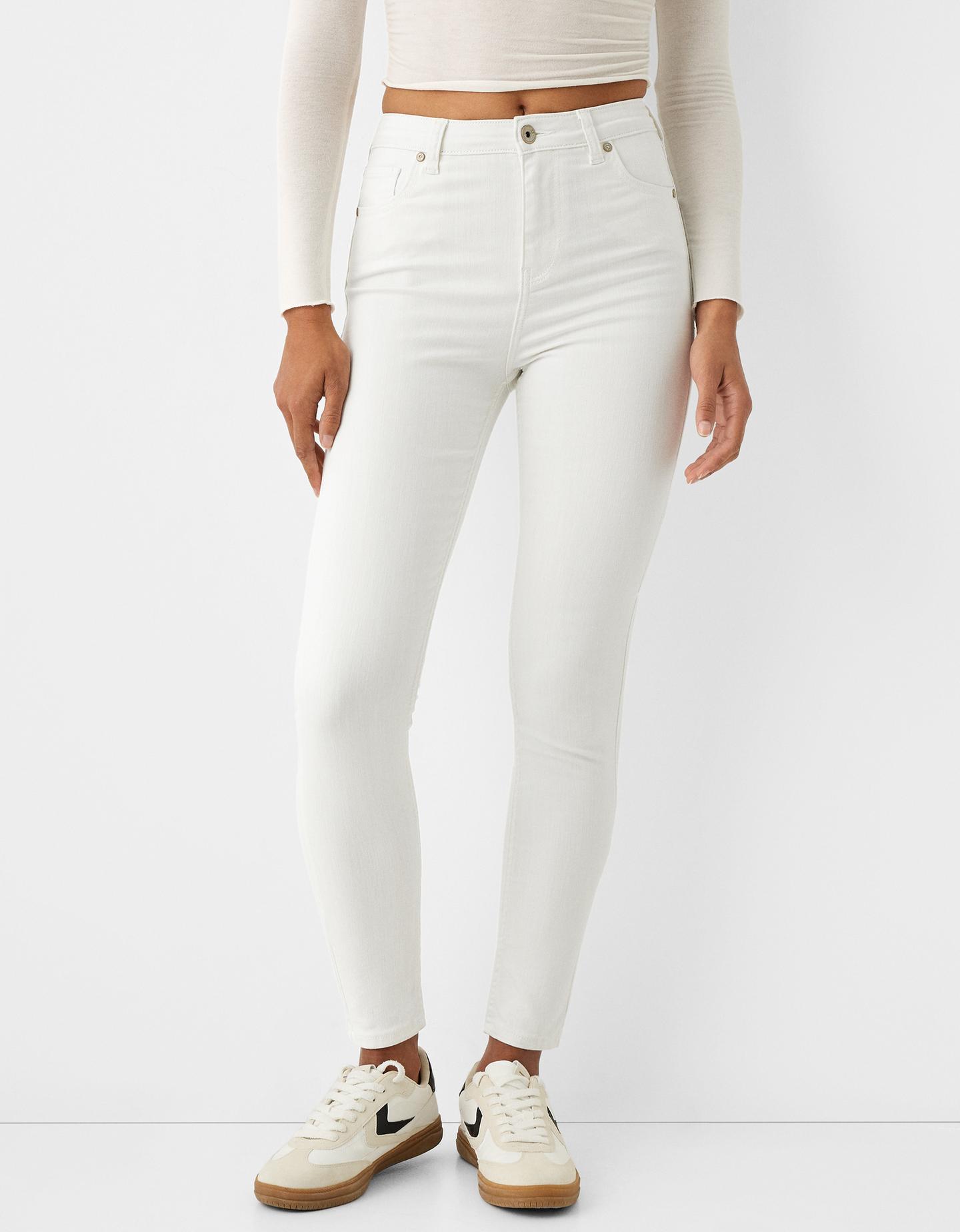 Bershka Jeans Skinny Fit Super High Waist Donna 40 (Eu 36) Bianco