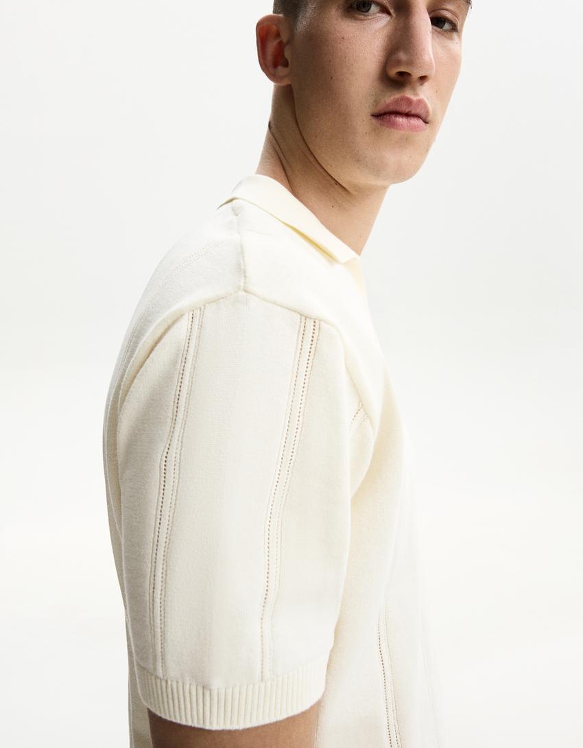 Textured short sleeve polo shirt-Off white