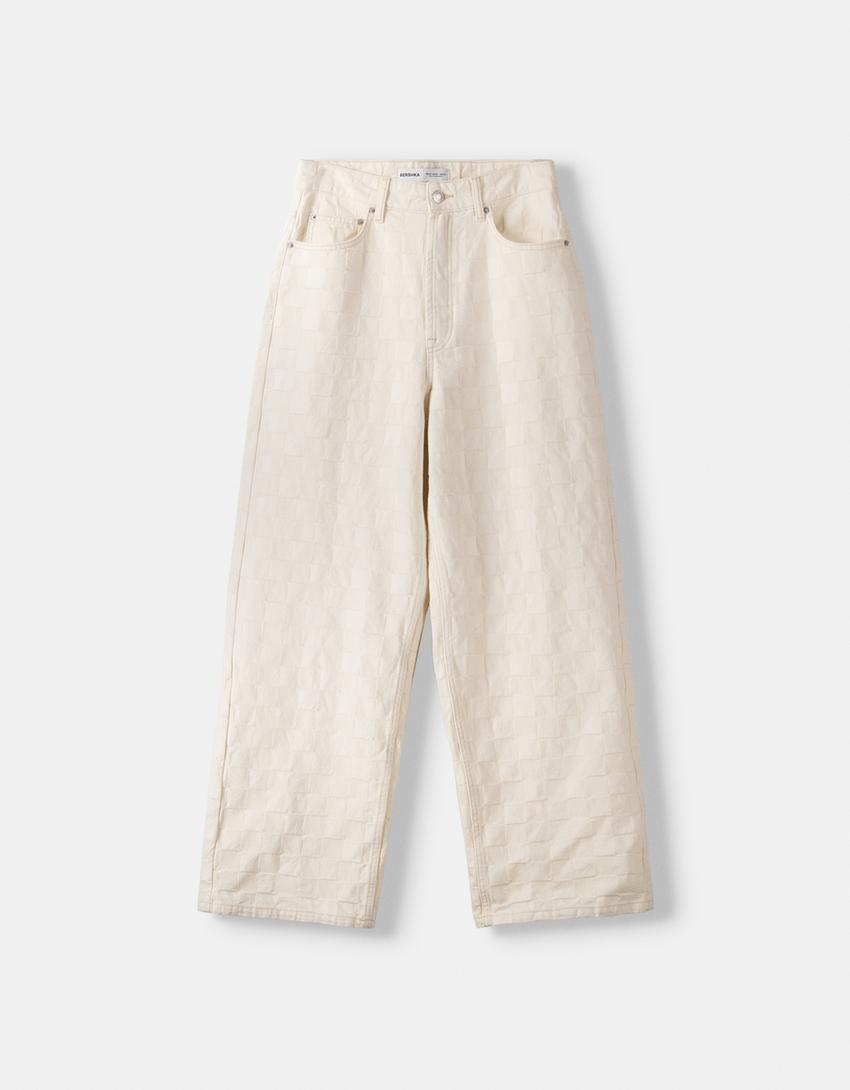 Jean super baggy jacquard-Blanc-4