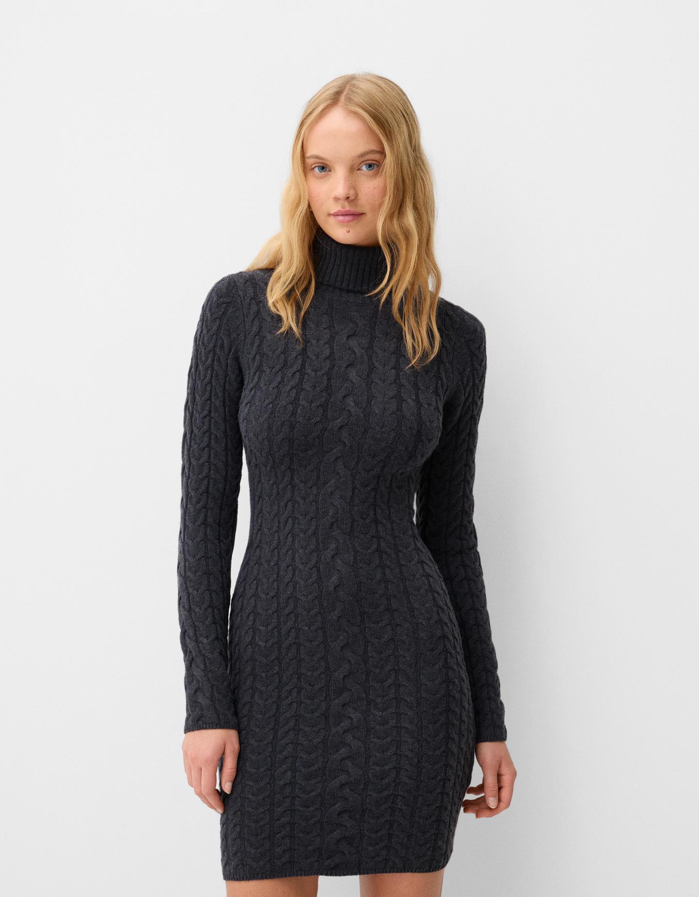 Bershka Minikleid Mit Stehkragen Und Flechtmuster Damen M Dunkelgrau günstig online kaufen