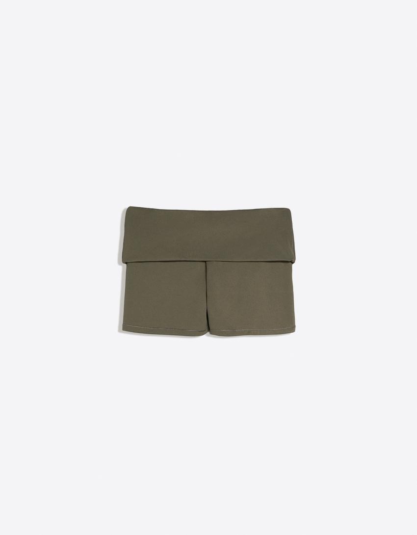 Technical shorts with turn-up waist-Moss