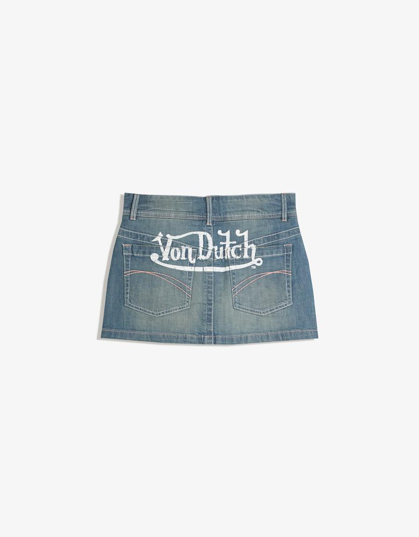 Minisaia pantalón vaqueira Von Dutch bordada-Azul lavado-5