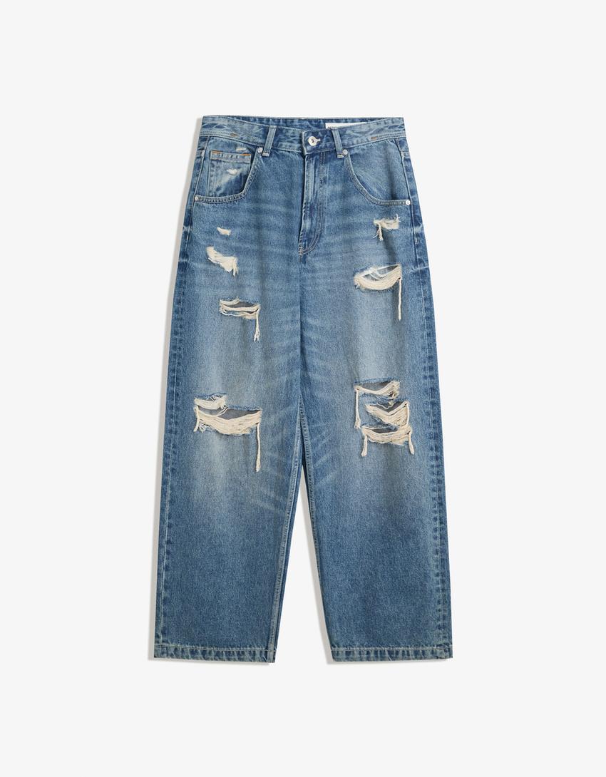 Ripped super baggy jeans-Blue