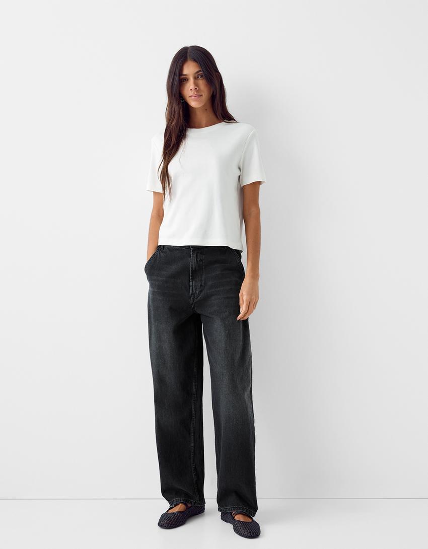 Faded-effect skater fit jeans-Black