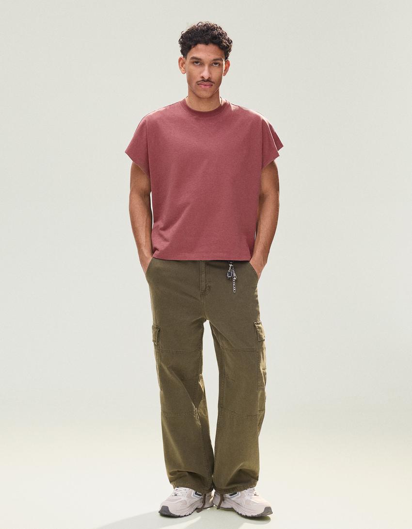 T-shirt senza maniche oversize stampa-Porpora