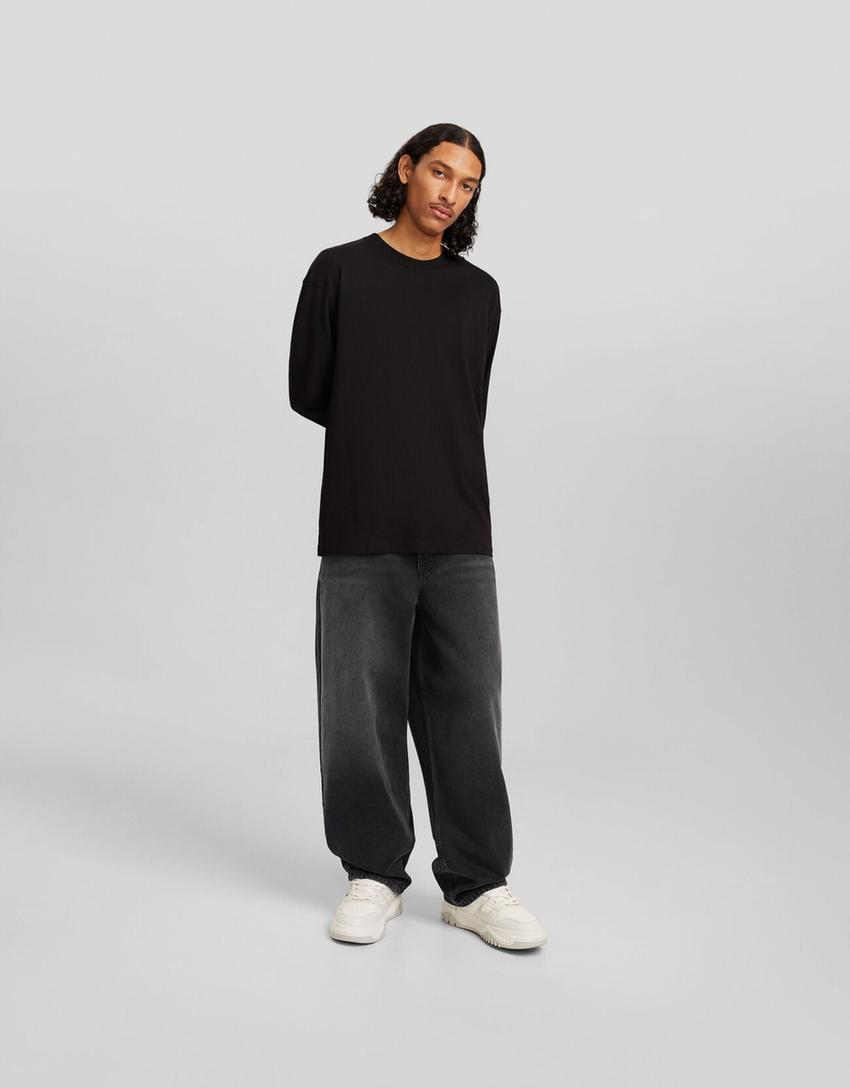 Faded-effect skater fit jeans-Black-0