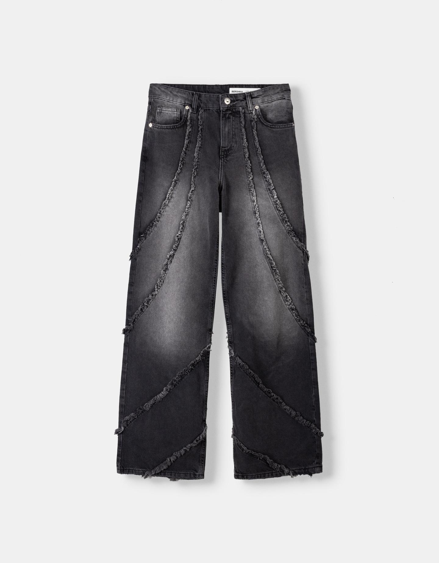 Bershka Jeans Im Baggy-Hosen-Stil Mit Fransen Damen 34 Schwarz günstig online kaufen