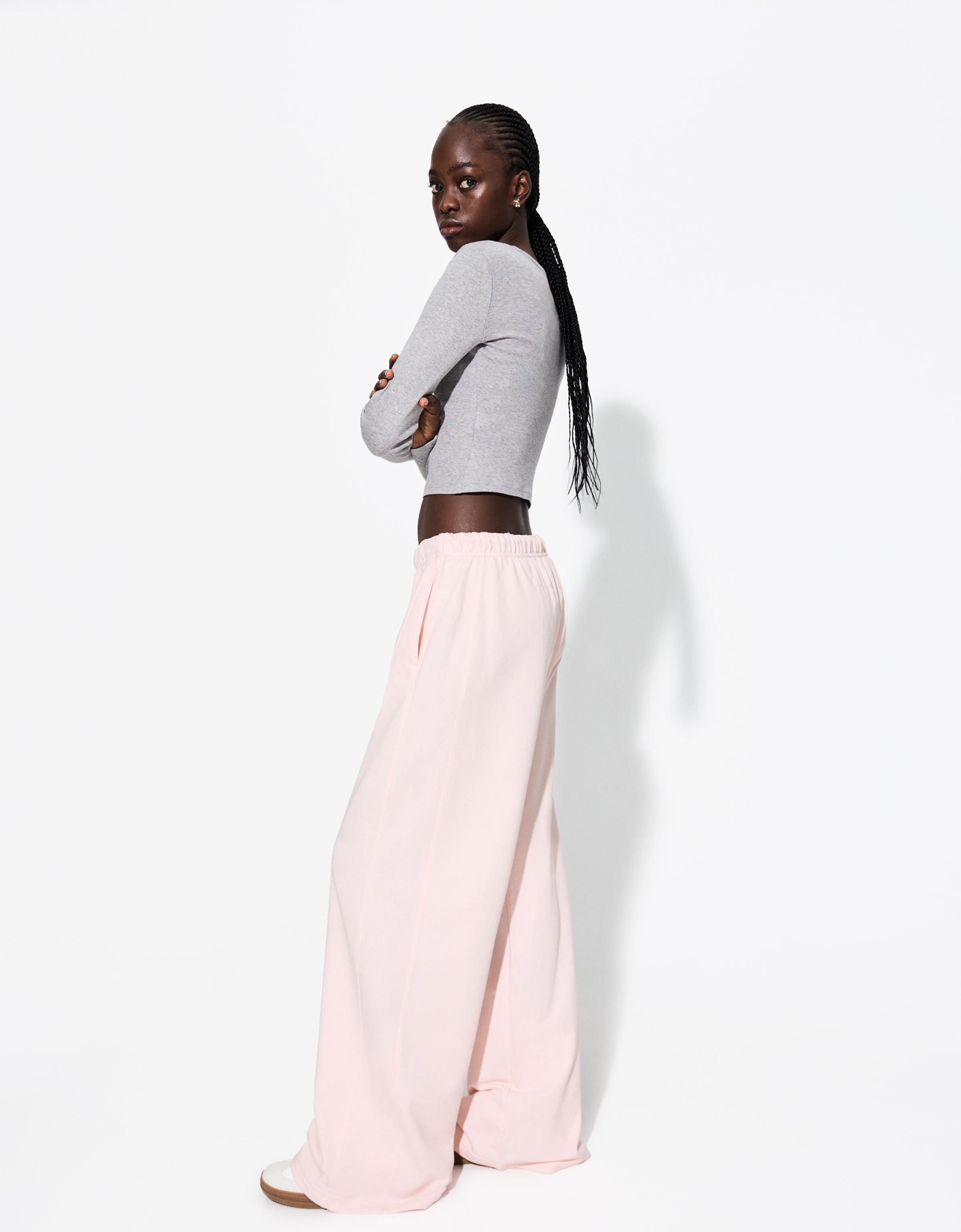 Bershka Plüschhose Mit Seitlichen Nähten Damen Xs Rosa