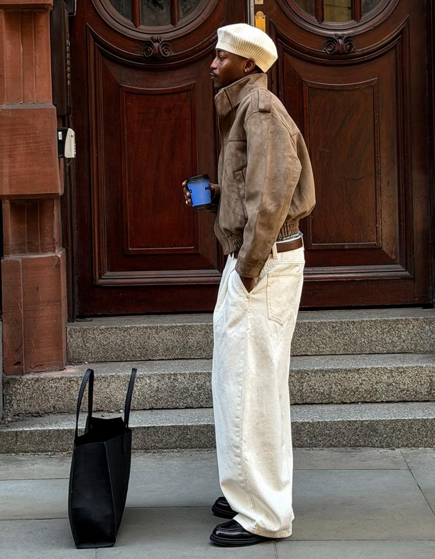 Pleated barrel jeans-Cream