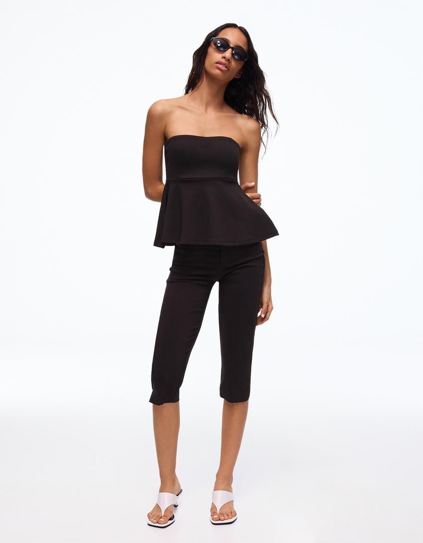 Top bandeau à basque-Noir