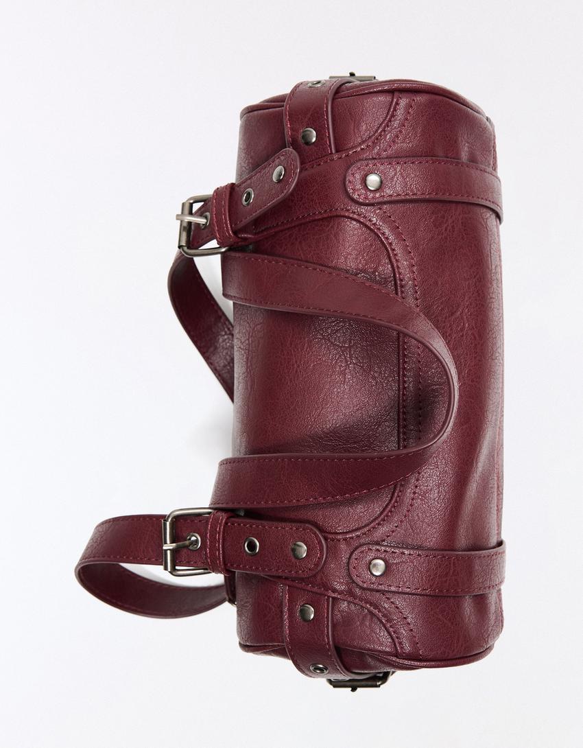 Studded barrel bag-Burgundy