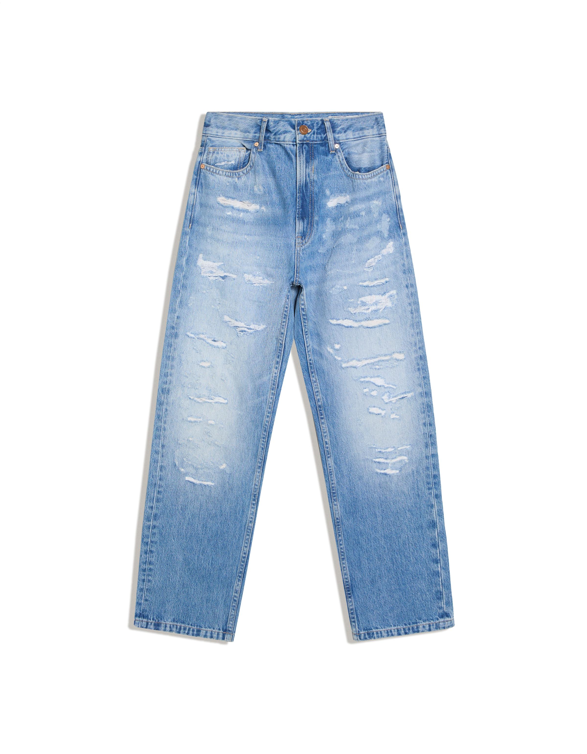 Ripped straight wide leg jeans — Light blue