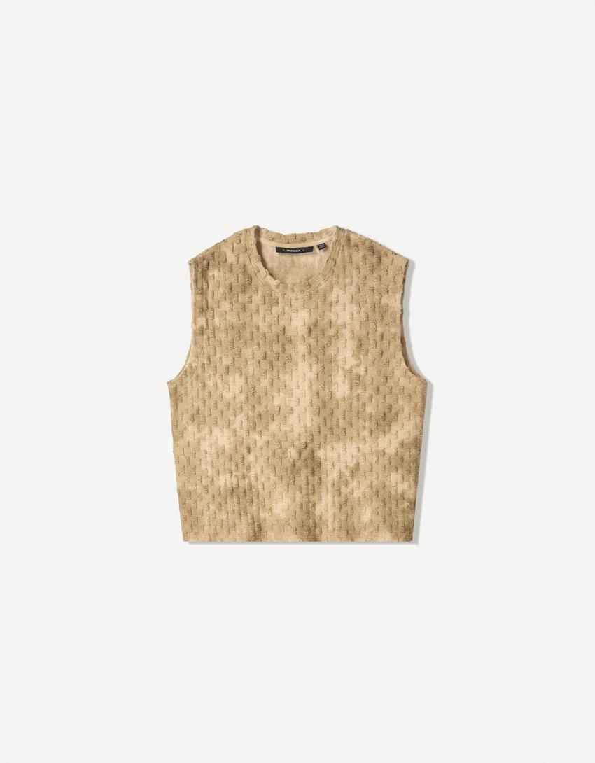 Weste mit Struktur und Washed-Effekt-Beige-4