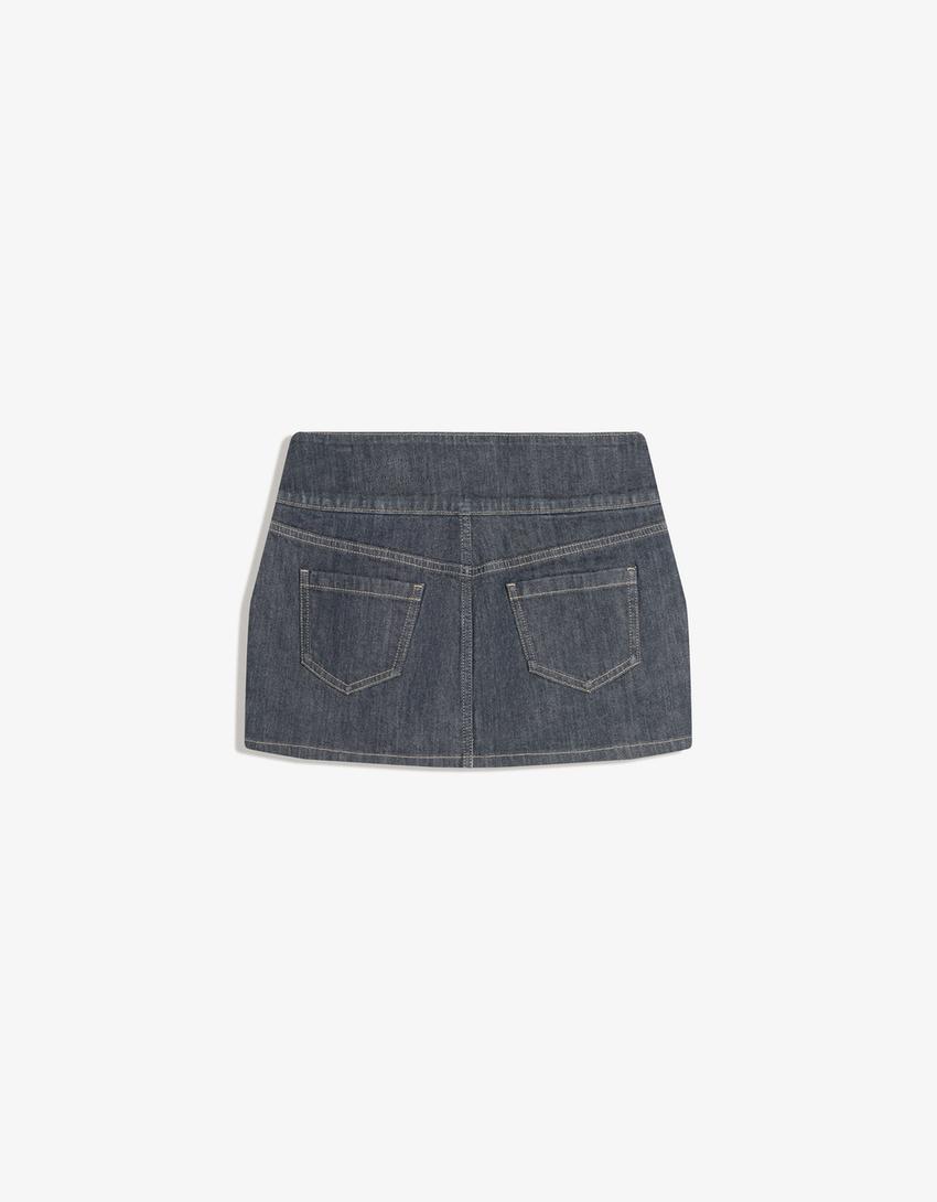 Jupe-short en jean taille haute-Marine