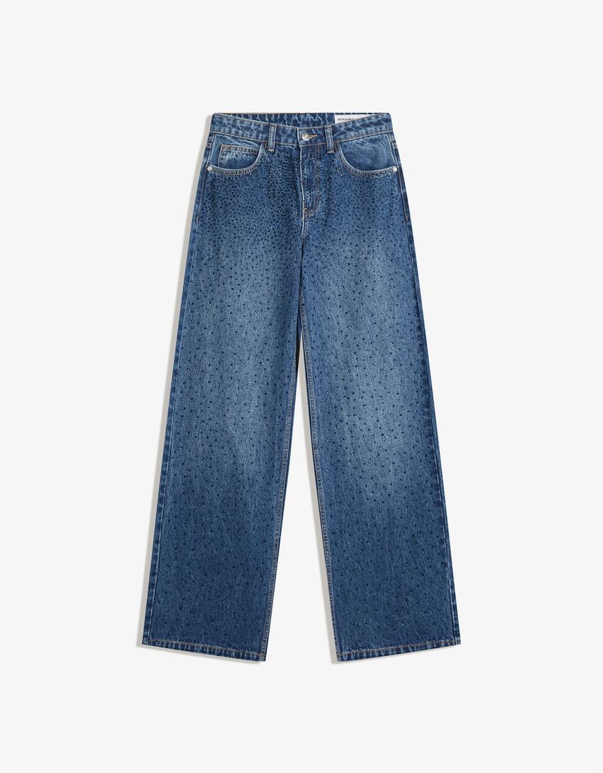 Jeans straight fit com brilho-Azul-4