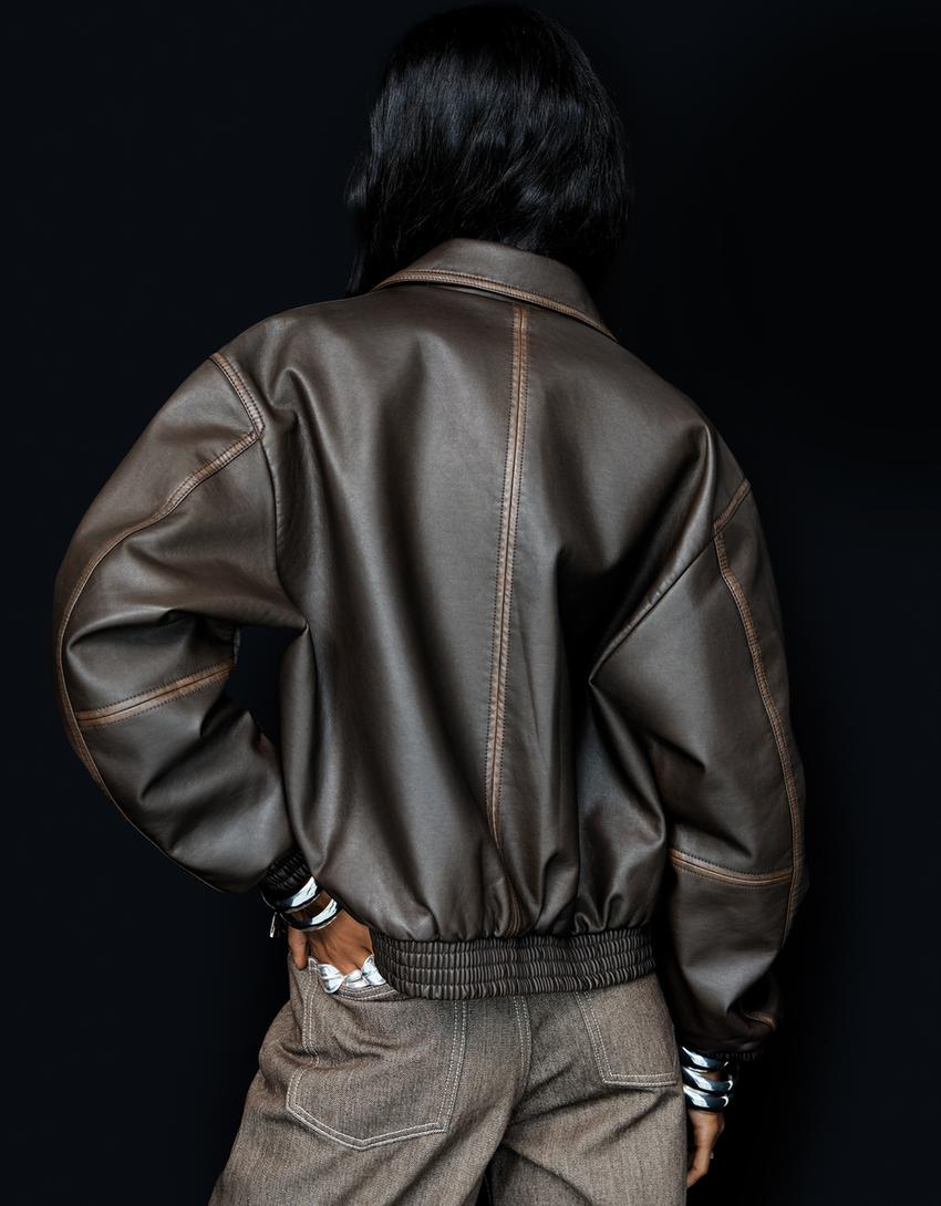 Leather effect jacket-Brown