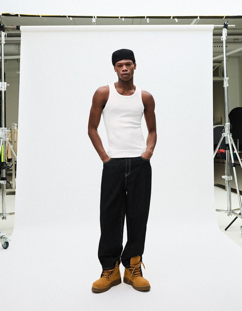 T-shirt de alças canelada-Branco