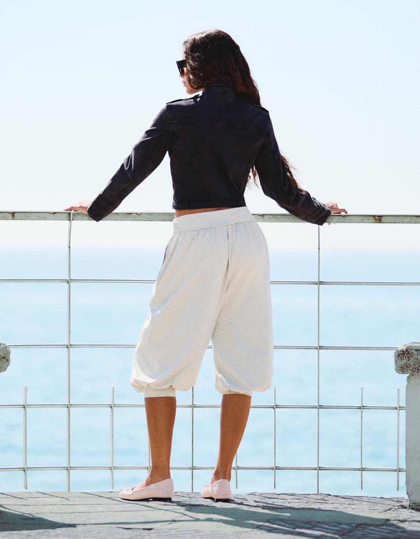 Pantalon capri bouffant-Gris