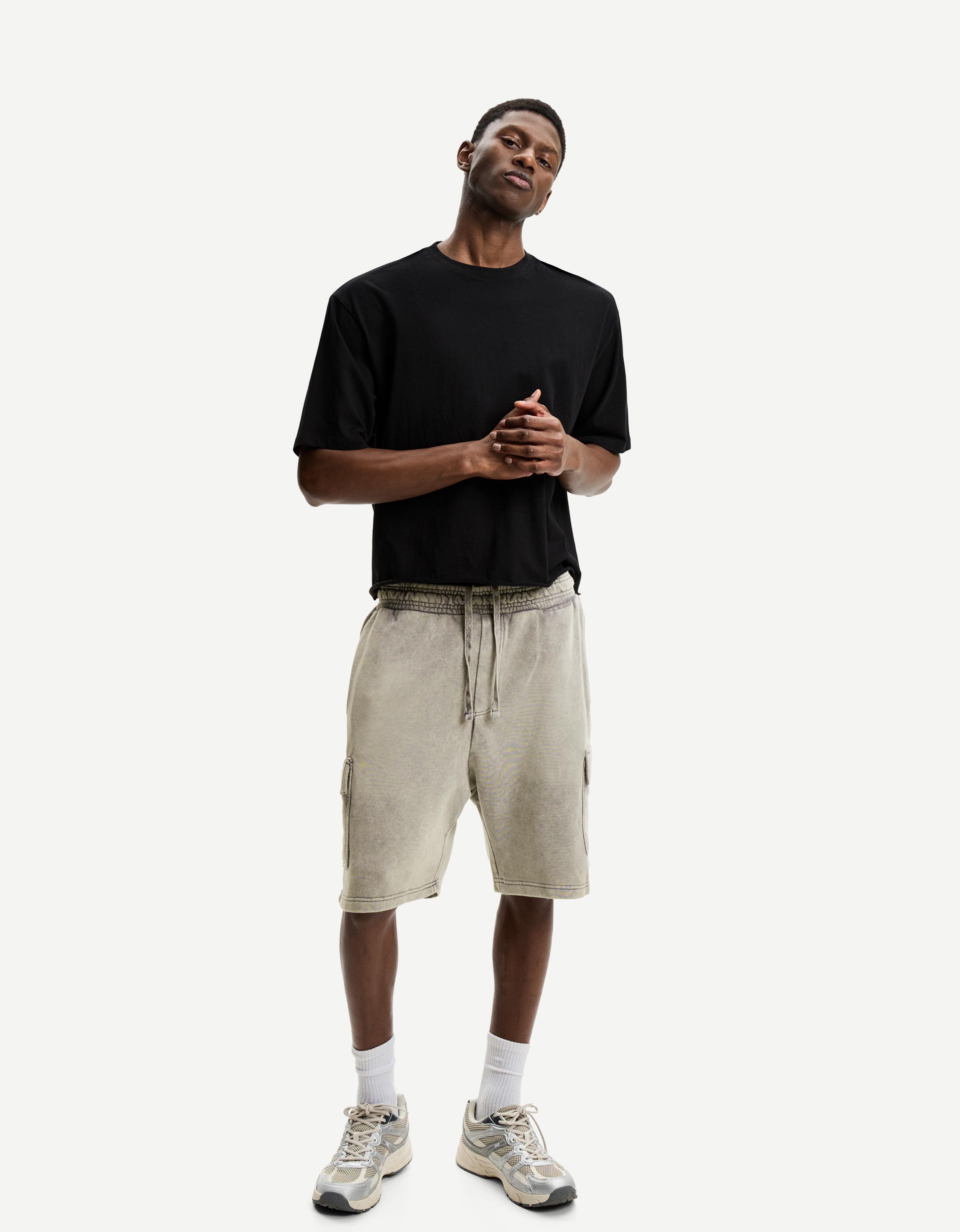 Bershka Bermuda-Frottee-Cargo Herren Xl Dunkelgrau