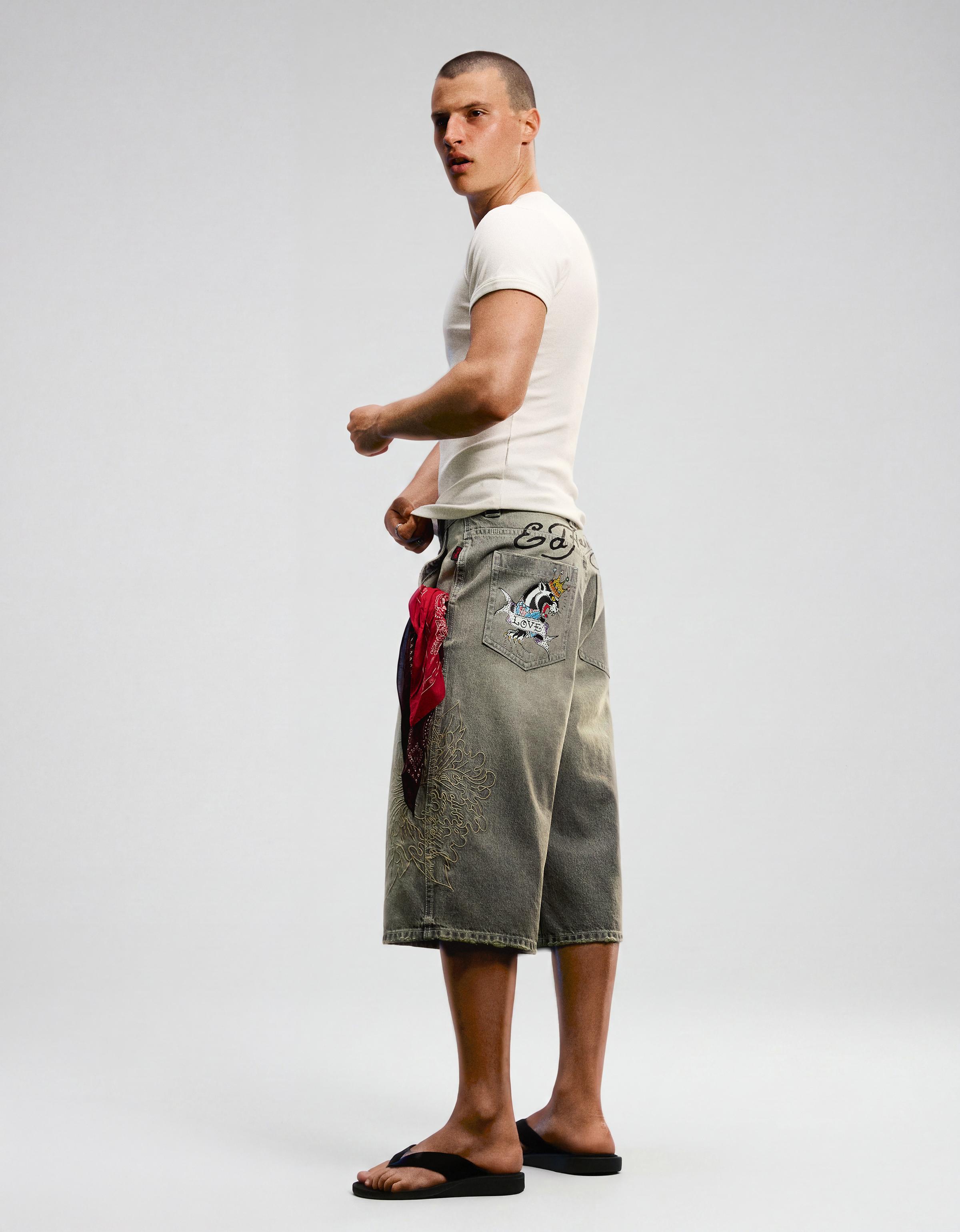 Denim Bermuda shorts ED HARDY X BERSHKA — Grey