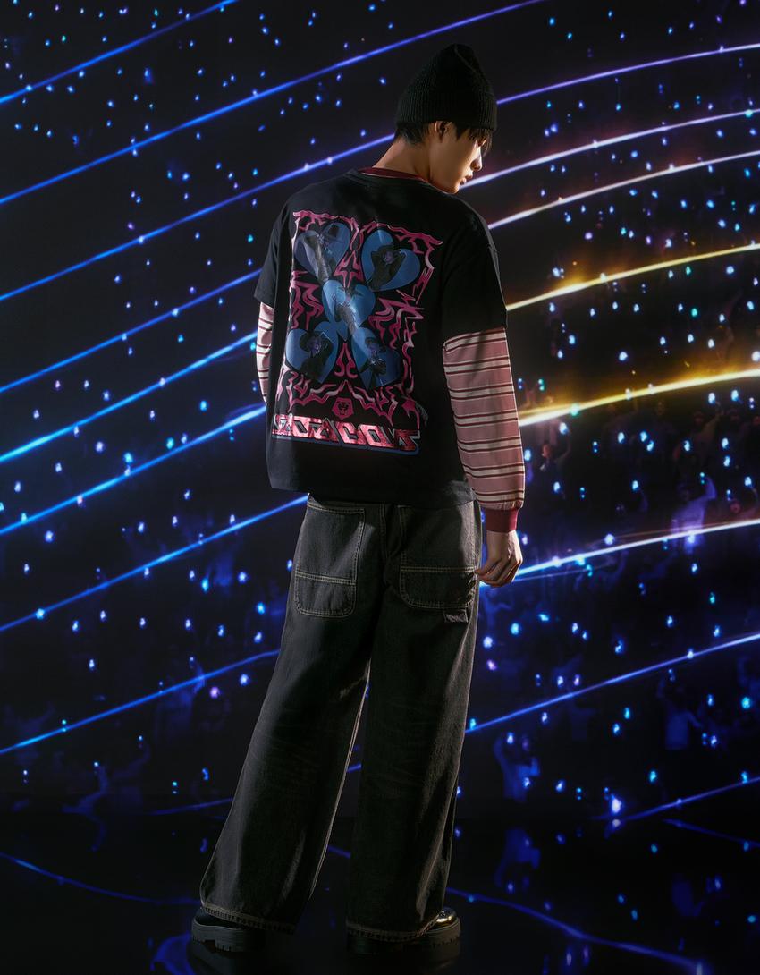 تيشرت KPop Demon Hunters Saja Boys بأكمام قصيرة وطبعة-أسود