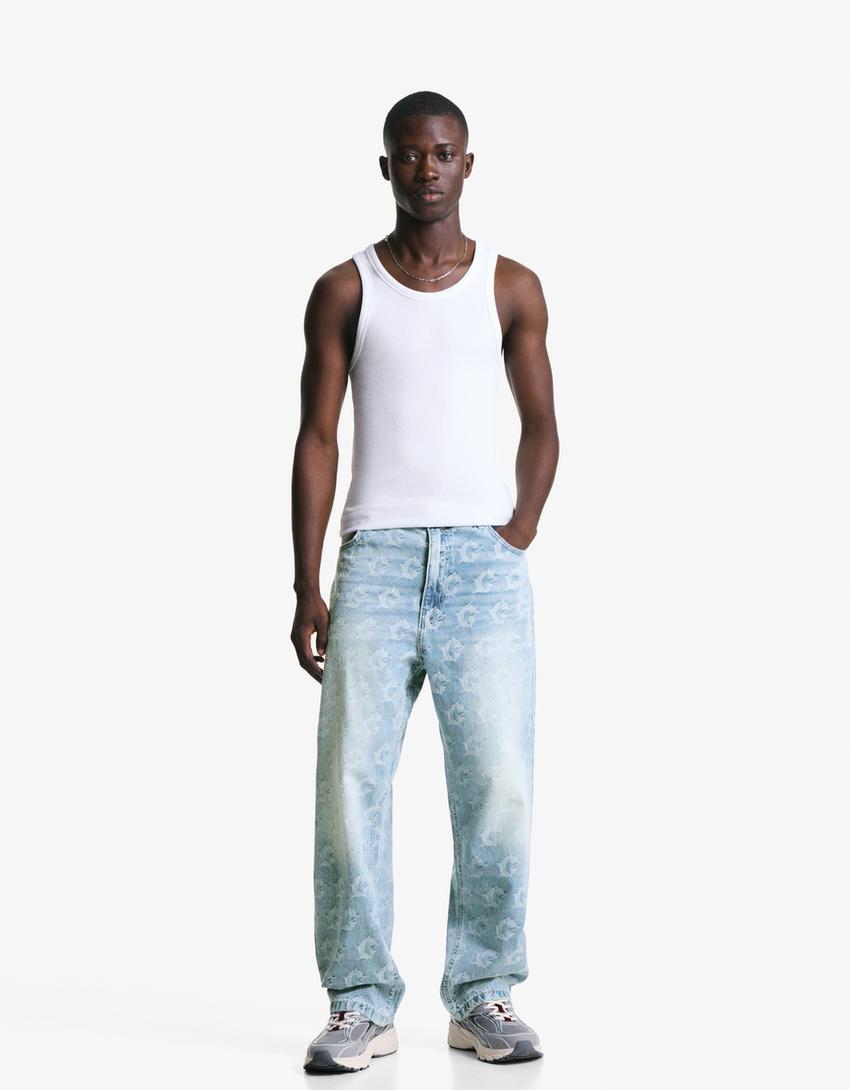 Baggy jacquard jeans-Light blue-0