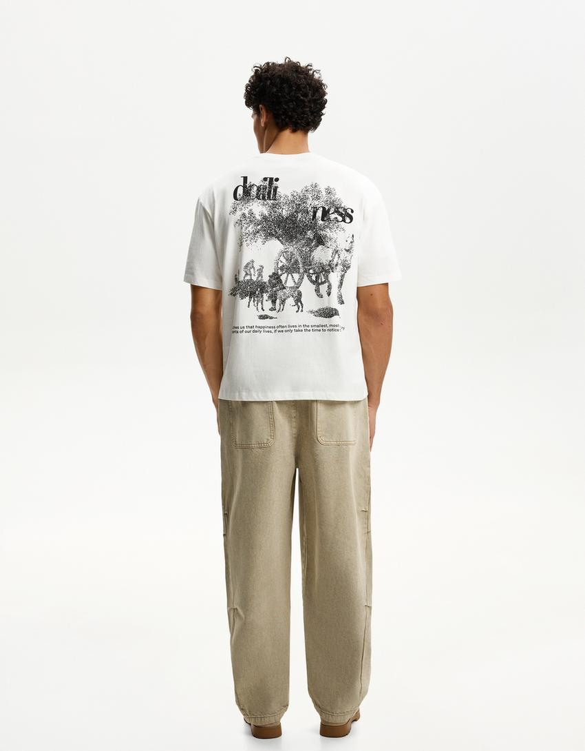 T-shirt manches courtes imprimé-Blanc cassé-1