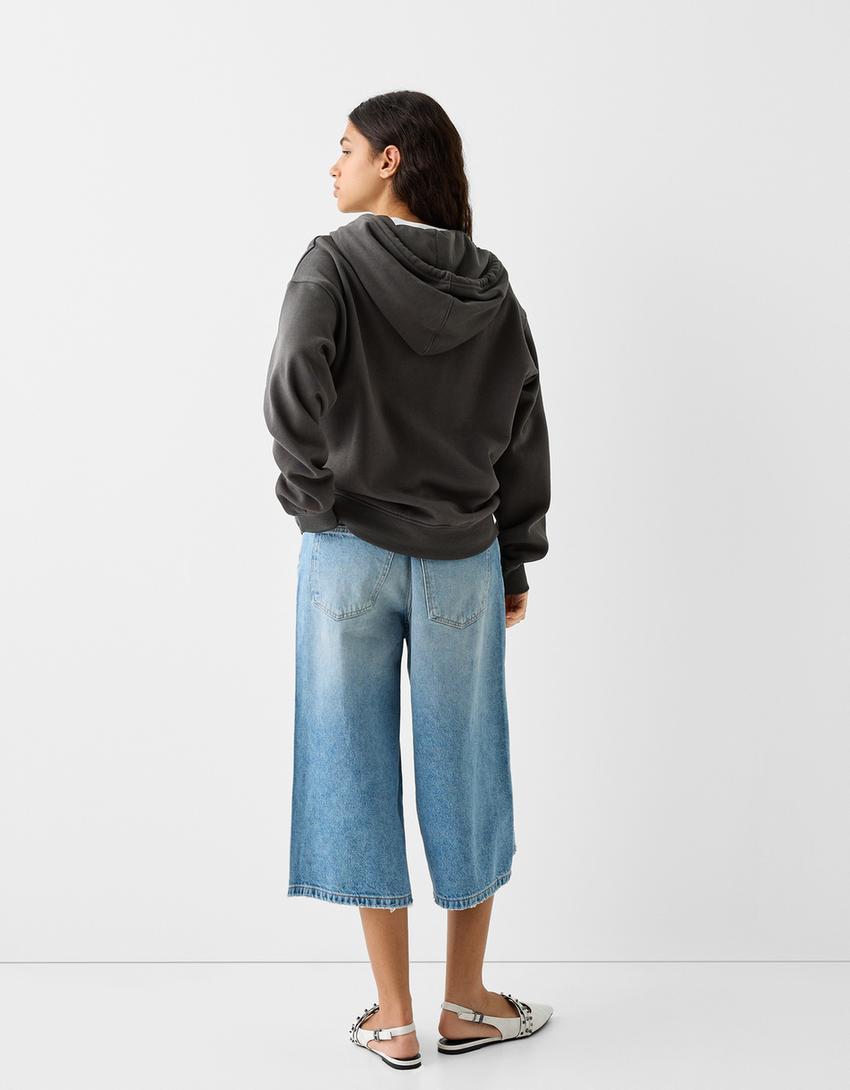 Oversize zip-up hoodie-Dark grey-1