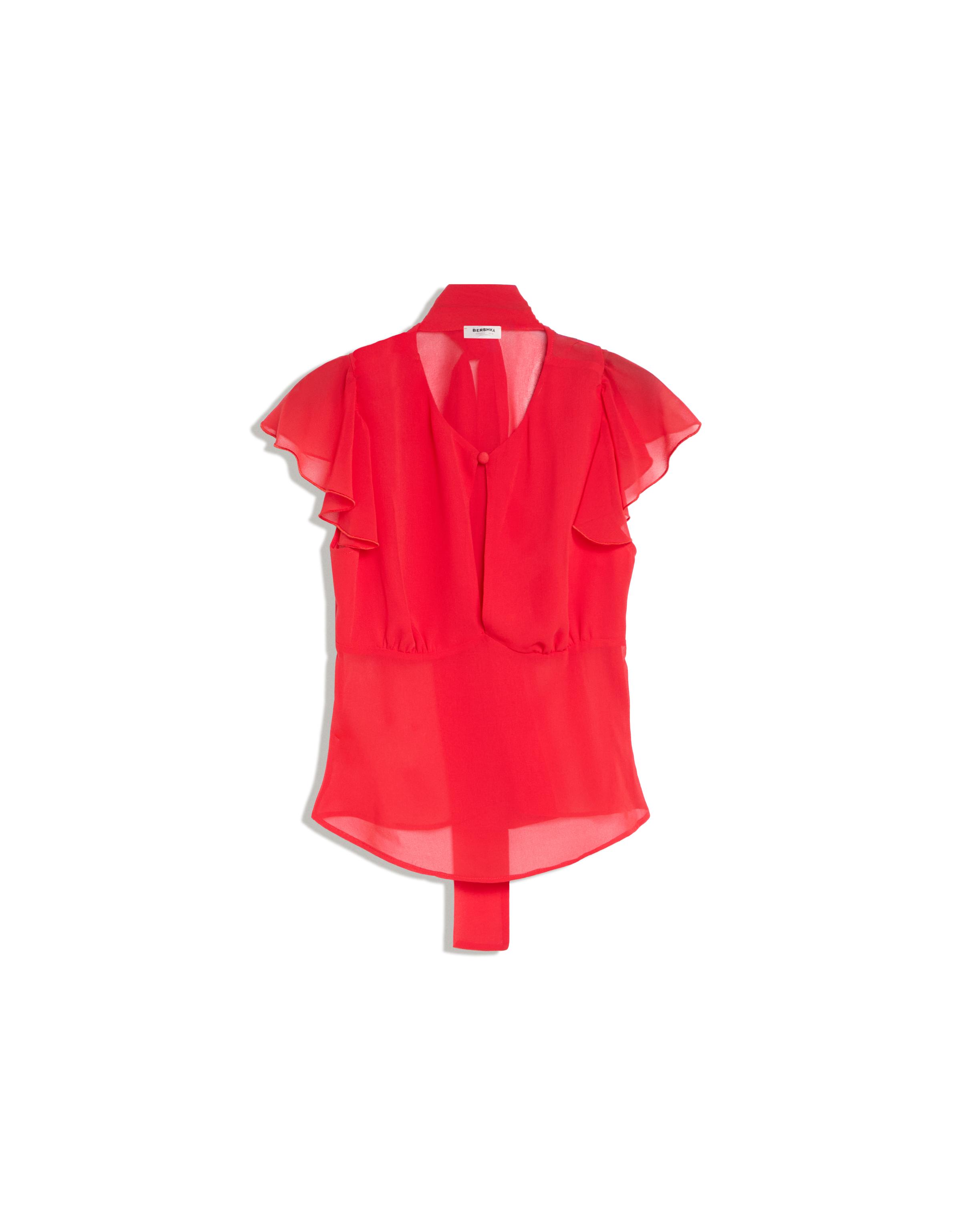 Fitted short sleeve ruffled shirt — Red