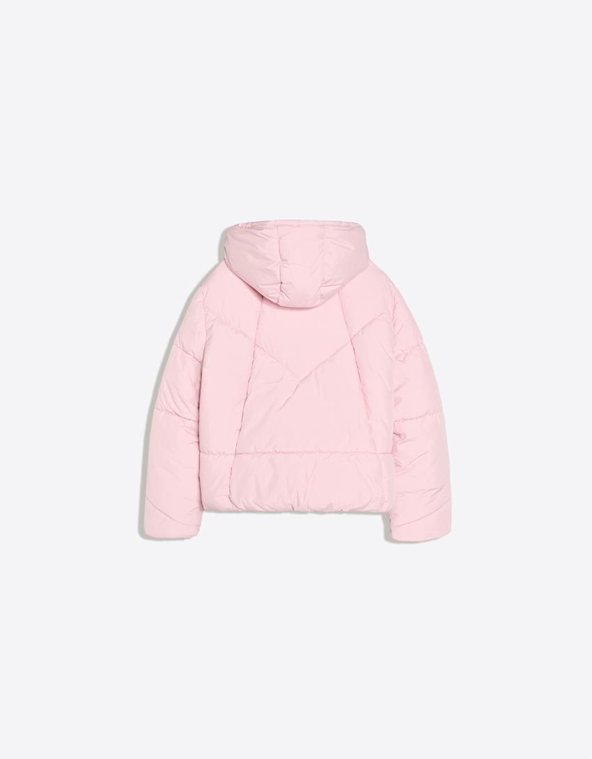 Hooded puffer jacket-Pink