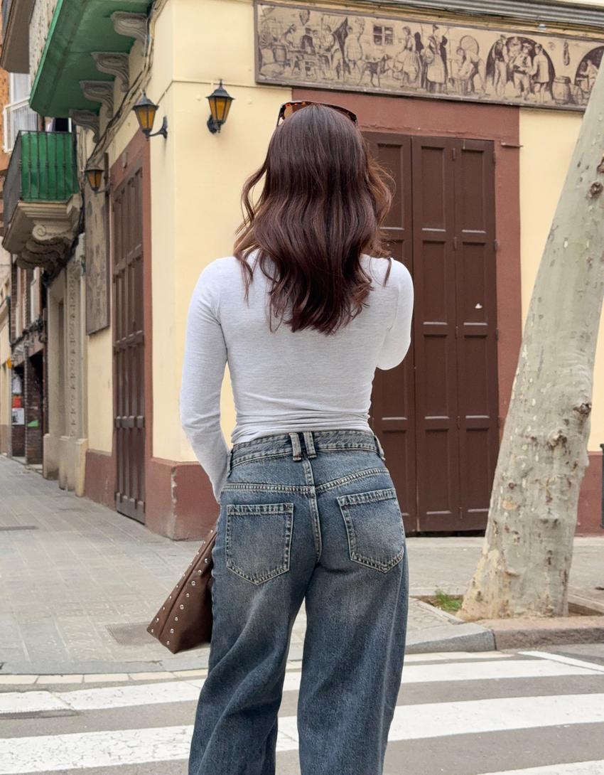 Düşük bel baggy barrel fit jean-Mavi