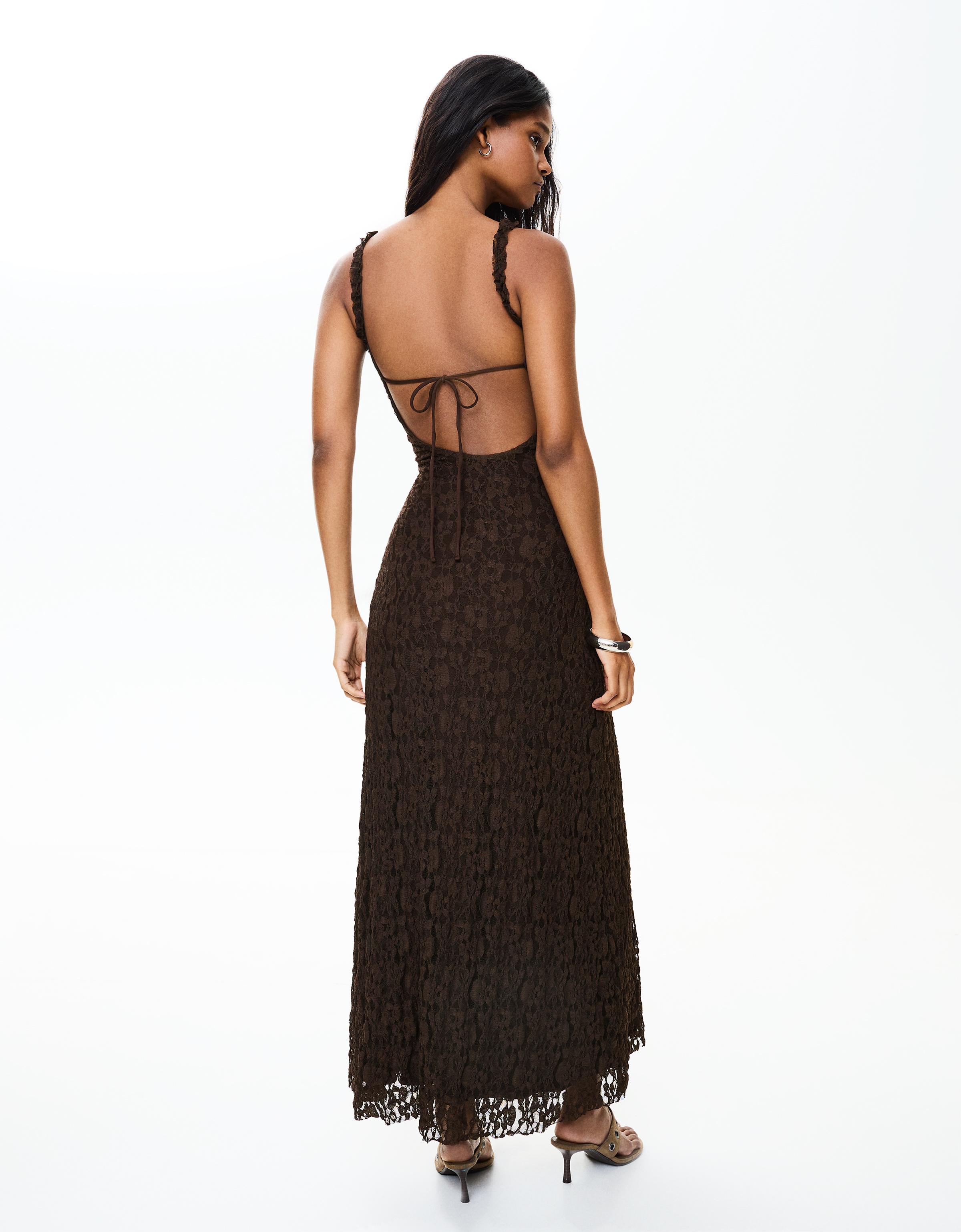 Lace midi dress — Brown