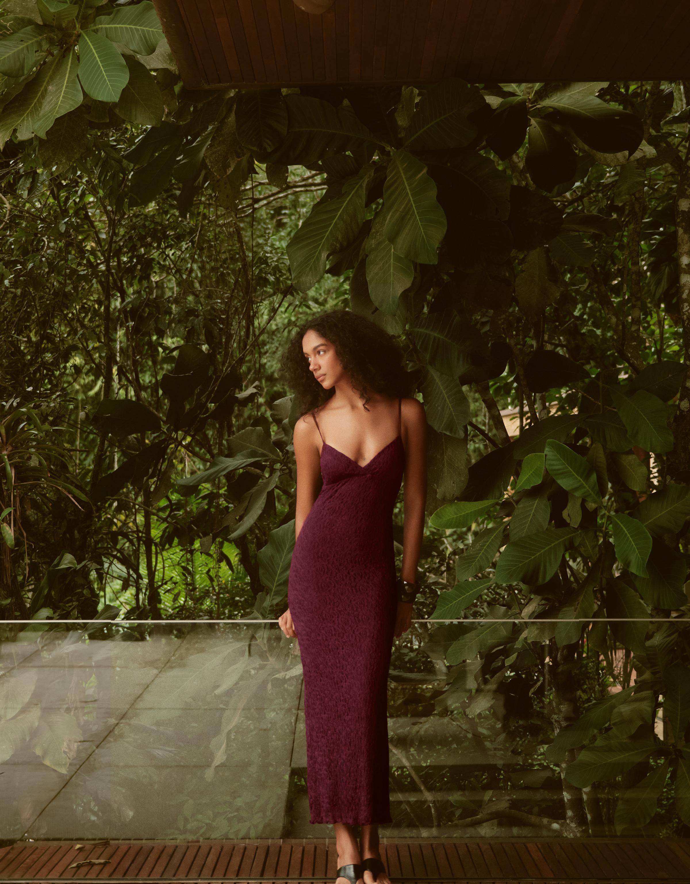 Lace strap midi dress — Burgundy