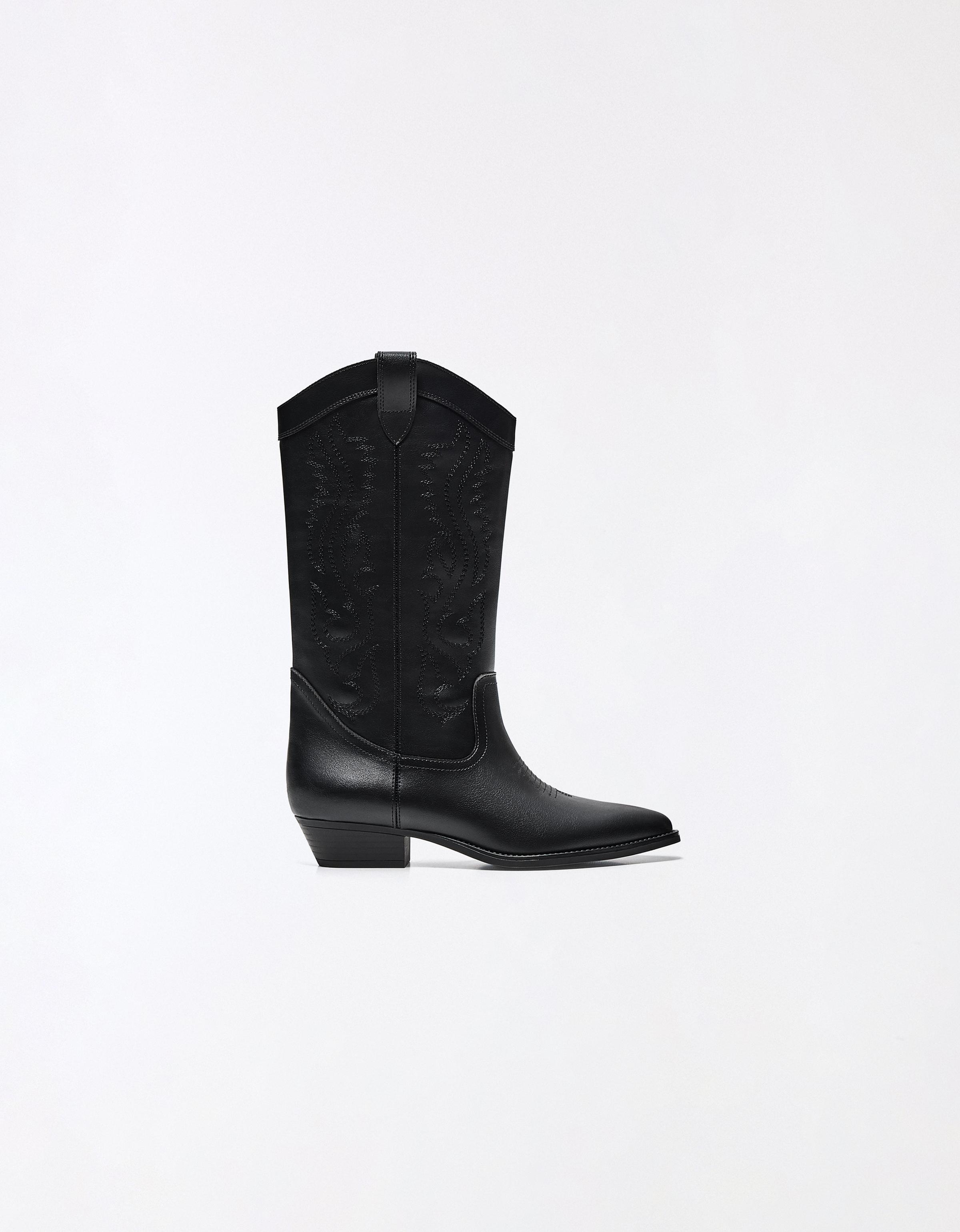 Flat cowboy boots — BLACK