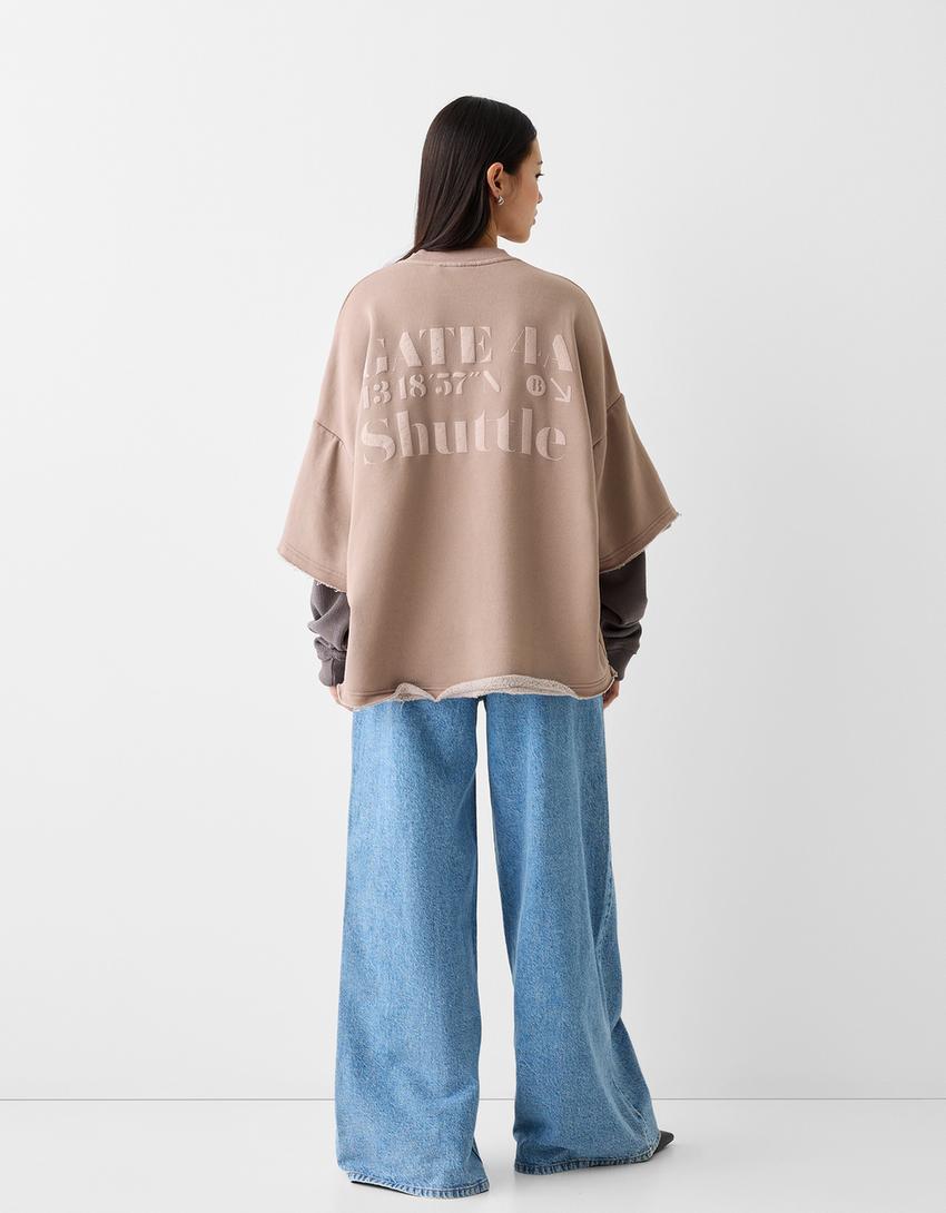 سويت شيرت بأكمام مزدوجة-زهري-1