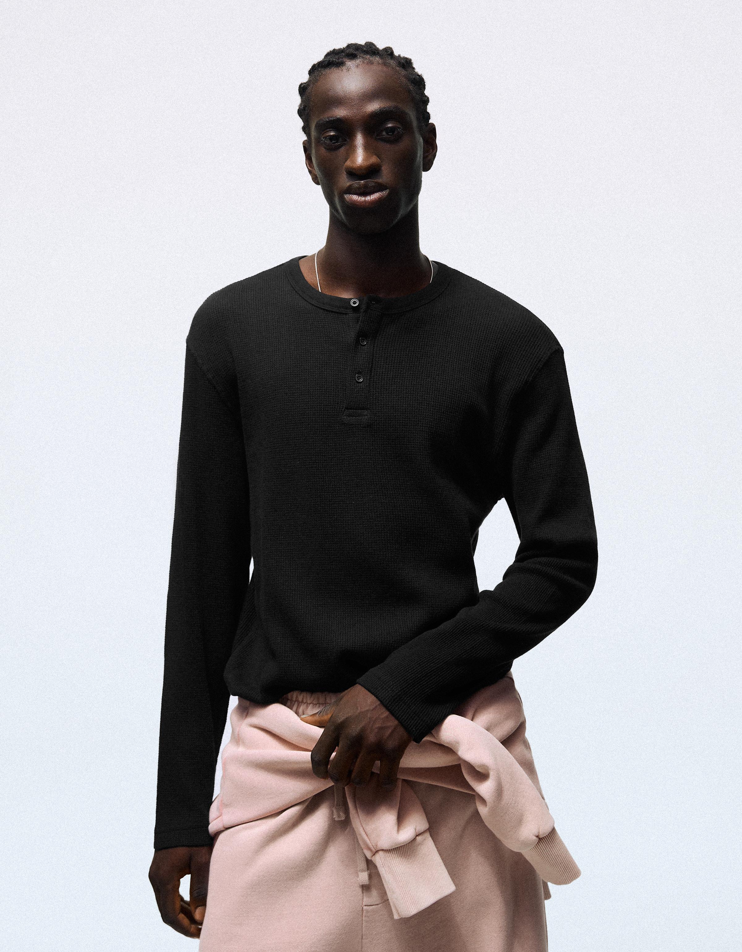 Slim fit long sleeve henley T-shirt — Black
