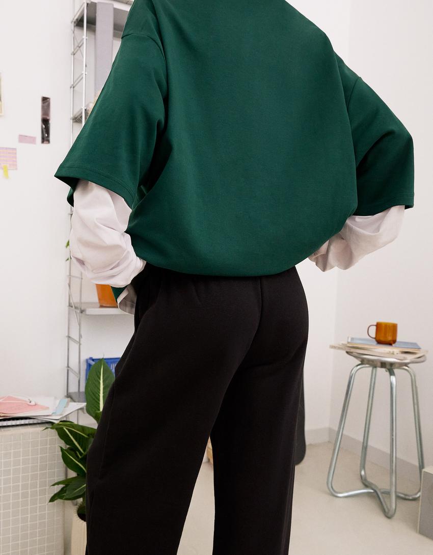 Wide leg sweatpants-Black-1