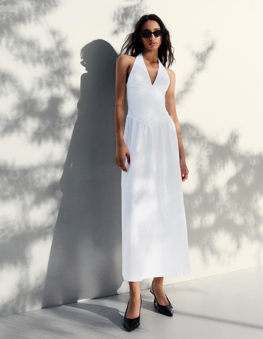 white beach halter dress Crystal Lake Halter Neck Pearl Maxi Dress White main image 1