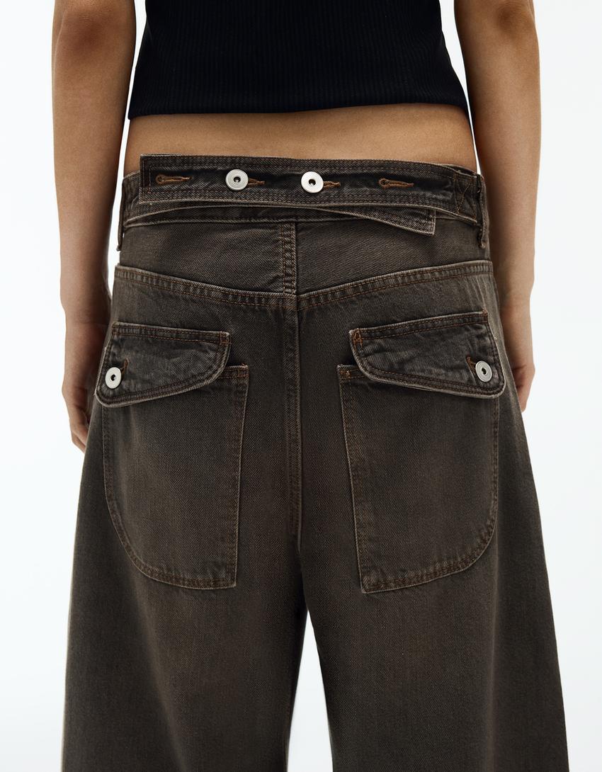 Arka tokalı balloon fit jean-Siyah