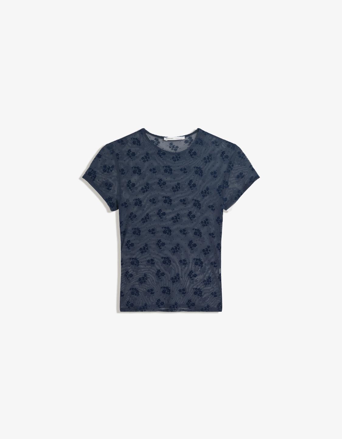 Printed short sleeve tulle T-shirt