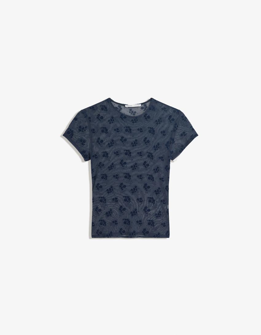 T-Shirt mit Tüll-Print-Marinenblau-0