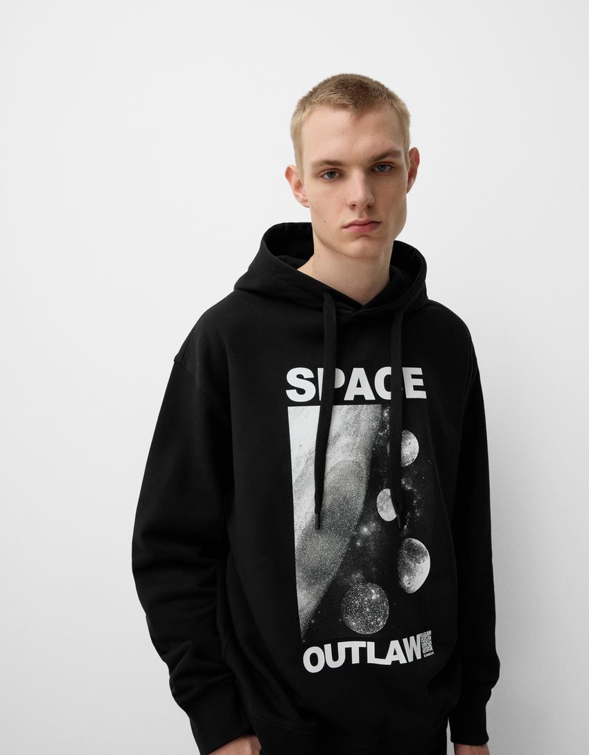 Sweat Bershka Wearable Art capuche oversize-Noir-3