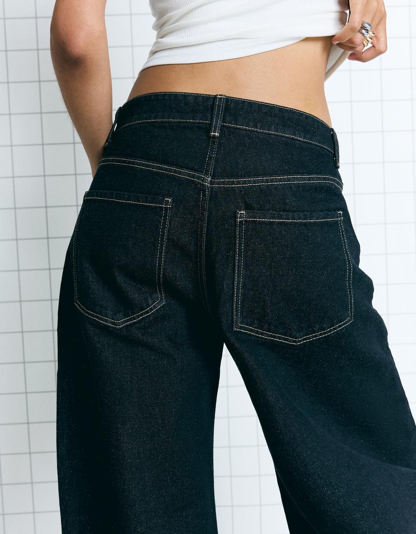 Wide-leg barrel jeans-Black-1