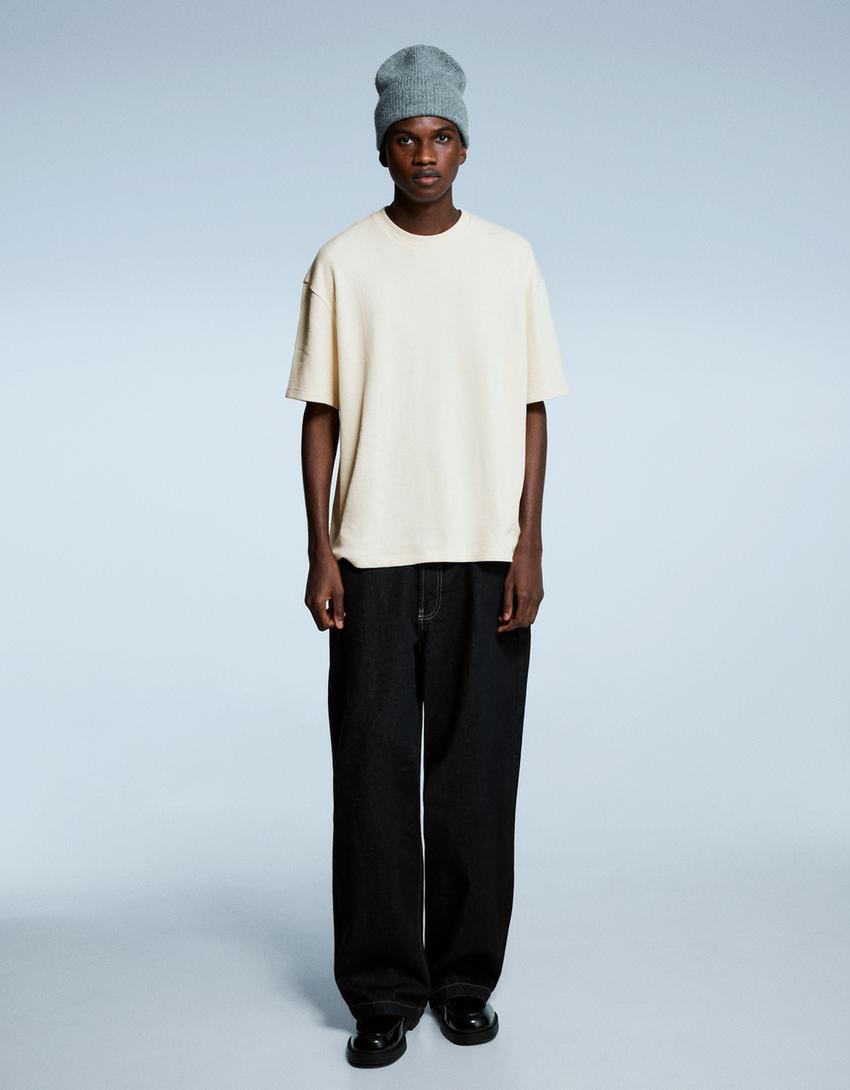 Textured short sleeve T-shirt-Off white